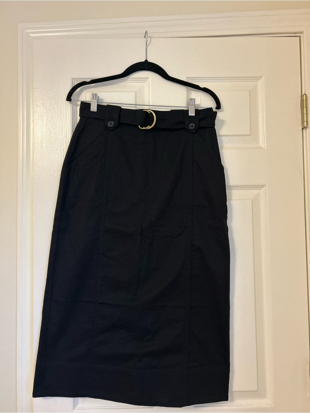 LOFT Black Pencil Skirt with Gold Ring Detail